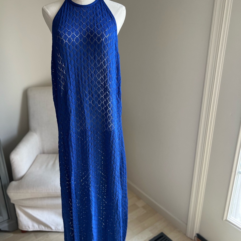 Anthropolgie Blue Crochet Halter Maxi Dress